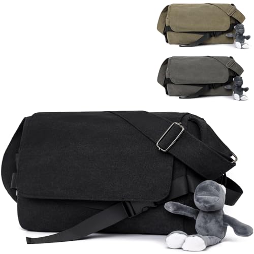 Canvas Messenger Bag with Cute Pendant Plain Casual Crossbody Bag Chic Shoulder Bag Laptop Bag Travel Daypacks