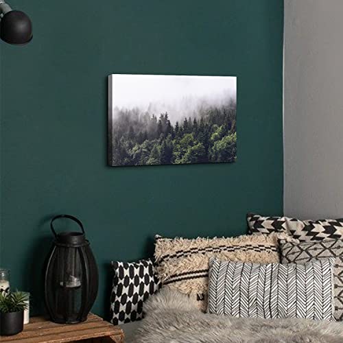Arebolo Forest Wall Art Foggy Mountain Canvas Picture Wall Decor For Bedroom Living Room Office Painting 12X16 Inch Green Pine Tree Landscape Photo Prints Poster Vintage Woodland Scenery Artwork Home Decorations thumb #3