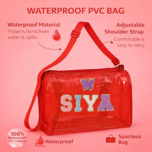Image of AICA Personalized Name Embroidered Letters & Patch Duffle Bag for Kids Boys & Girls Age 1-18 Years Age Group (Red) | Gift for Boys Girls Kids