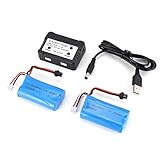  DAMAJIANGM Kongqiabona 2pcs 7.4V 1500mAh SM Batería Recargable de Ion de Litio con 2 en 1 Cargador para RC Barco Skytech H100 Syma Q1 Accesorios