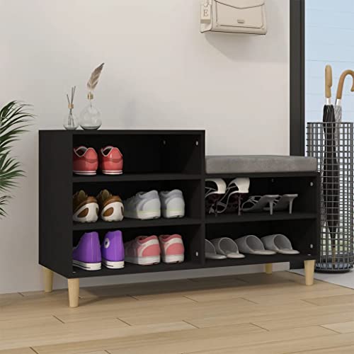 FIRBNUS 102x36x60 cm Zapatero de Recibidor con 5 Compartimentos y Patas de Madera Armario de Pasillo Armario Zapatero Negro Mueble Zapatero Estante de Almacenamiento Madera Contrachapada