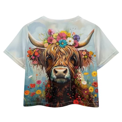 T Shirts for Girls 5-14 Summer Short Sleeve Girls Crop Tops Beach Kids Crew Neck Cropped T Shirt2