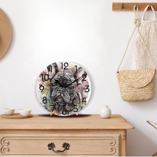 Reloj de pared redondo de 10 pulgadas con diseño de Bulldog francés miniatura 3
