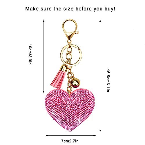 Tongcloud 6Pcs Glitter Love Heart Keychain Premium Crystal Tassel Key Chain Leather #TOP1