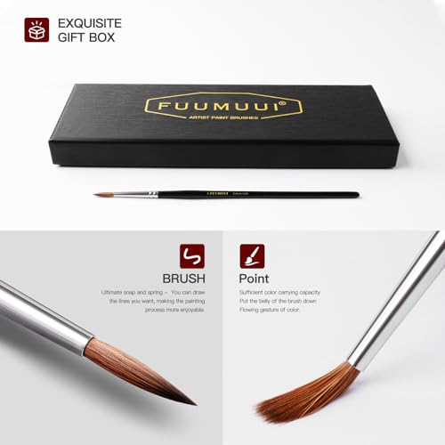 Image of Kolinsky Sable Miniature Watercolor Brushes, Fuumuui 5pcs Professional Small Detail Paint Brushes for Watercolor Gouache Ink and More - Round #00000, #00, #0, #1, #3