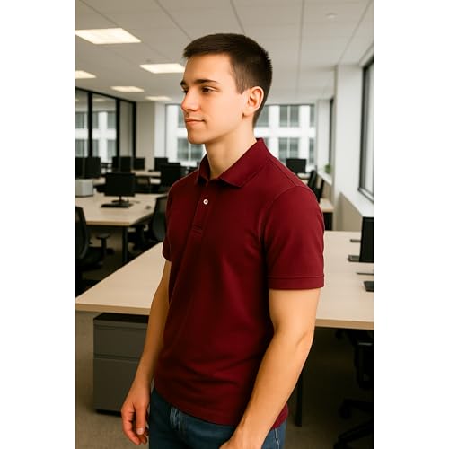 Men's Fashion Polo Shirt Stylish Comfortable Fit All Time Casual Solid Classic Youth Men Polo Shirt. (Burgundy, XXL)