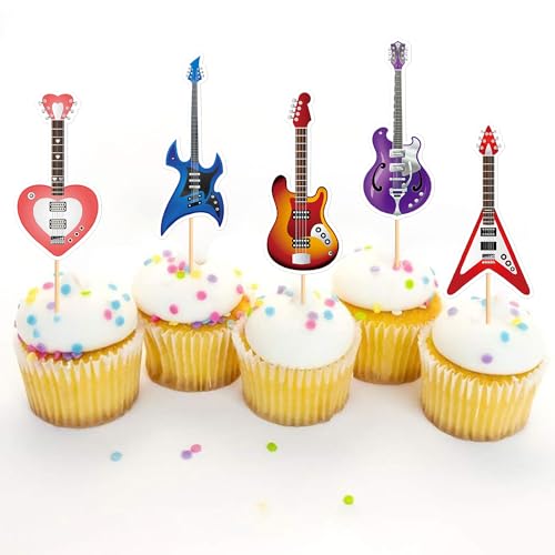 Blumomon 24 Stück Rock Musik Kuchen Dekoration, Gitarre, E-Gitarre Cupcake Topper Musik Festival Kuchen Dekoration Musik Party Dekoration