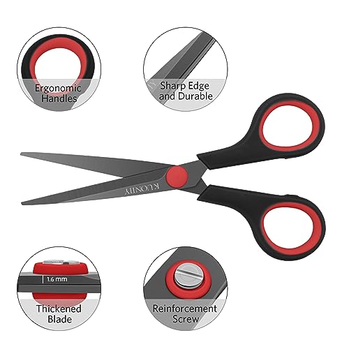 Image of KUONIIY 6 inch Ultra Sharp Titanium Coated Scissors with Comfortable Multi Purpose Handles, Black /Red