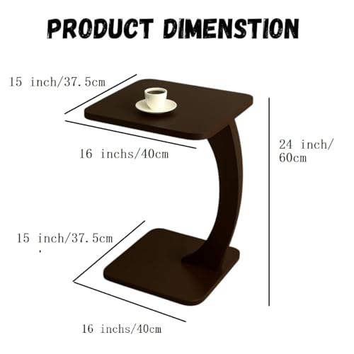 Image of Modern C-Shaped Wooden Sofa Side Table for Living Room | Multipurpose Laptop Table for Couch | Bedside Coffee Table | Space Saving Snack Table for Home & Office | Stylish Portable End Table (Black)