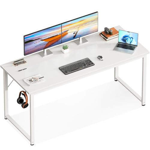 Image of Casaottima 54 Inch Computer Desk for Home Office, Study Writing Table for Small Spaces, Simple Modern Desk with Headphone Hooks, White