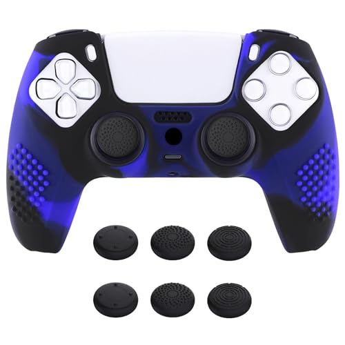 eXtremeRate PlayVital Zubehör für ps5 Controller Hülle,Case Anti-Rutsch Schutzhülle Griffe Skin aus weichem Gummi,6 Stück Aufsätze für ps5 Controller(3D Noppen Edition,Blau Schwarz)