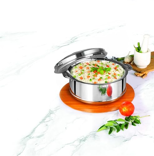 Image of KC Premium Stainless Steel Insulated Casserole | Double Walled | Hot Pot with Steel Lid | for Curry, Rice and Roti 4000ML Capacity