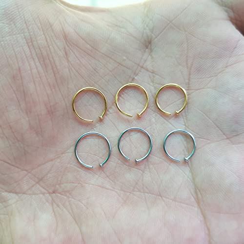 6Pcs 22G Gold Nose Ring Hoop Surgical Steel Small Thin Cartilage Nose Ring Tiny Snug Fit Nose Piercing Jewelry 6mm 7mm 8mm Adjustable3