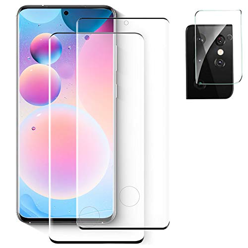 [2+1] Tempered Glass Screen Protector for Samsung Galaxy S21 Ultra 5G + Camera Lens Protector [Full Coverage] [9H Hardness] [Anti Scratch] [Fingerprint Support] HD Clear & No Bubble (6.8