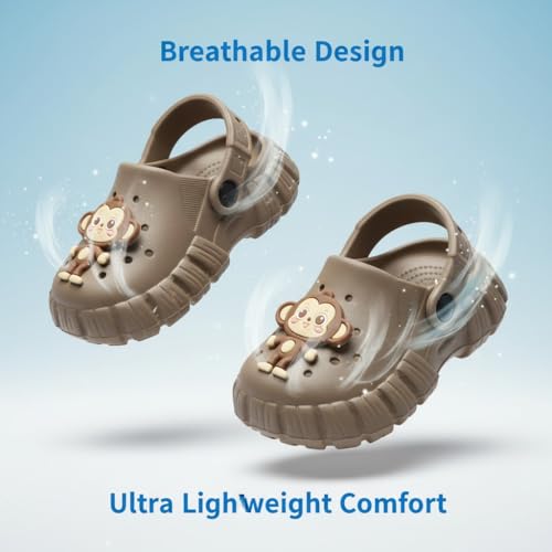 Image of GIMME ! Little Monkey, Toddler Clogs Slippers, 12 Months to 6 Years, Baby Boy, Waterproof, Lightweight, Cute Cartoon Fun Charms, Pink, Non-Slip Sole