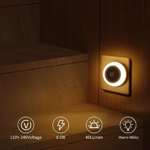 Taoellen 4  Night Light, Plug-in Light Sensing Mobile Night Light, Warm White for Stairs, Hallways, Closets, Kitchen Lights and Other Dark Areas
