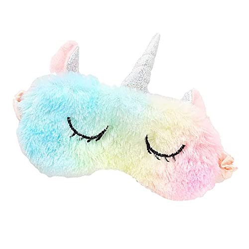Maschera per dormire con unicorno, 3D, simpatica maschera per gli occhi, morbida peluche, con dorso in seta, per notte, per i sonnelli, da viaggio per donne e ragazze