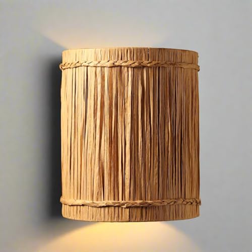 Image of Habere India-All the Cultures Fabricating India Bamboo Wall Lamps | Cane and Rattan for Living Rooms | Cafe Lights | Raffia Wall Lamp | Lamps for Bedroom (Medium: L25 x W13 x H30 cm)