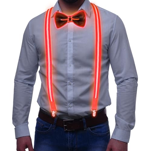 Tulov Lote de 2 alças luminosas LED para homem, com laço luminoso, para despedida de solteiro e gadget de festival, Vermelho