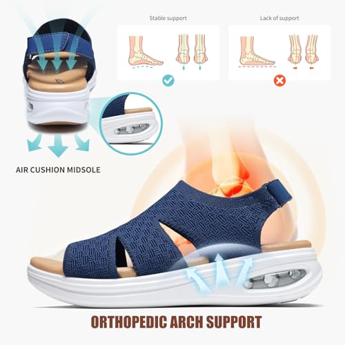 Image of ziitop Walking Sandals Women Orthopedic Sandals for Women Comfortable Arch Support Orthotic Platform Wedge Shoes Air Cushion Adjustable Strap Comfort Shoes for Summer Travel Beach Party Shopping Work