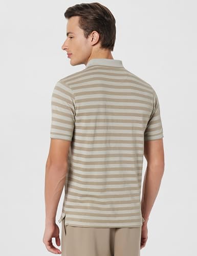 Image of Peter England Men's Cotton-Polyester Blend Striped Polo T-Shirt | Casual Wear | Durable & Trendy