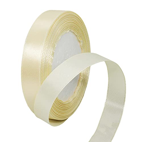 Cinta Beige Bien de Satén 15mm, 22m para Regalo, Tela, Lazo, Globos, Envolver Regalos, Navidad, Coche, Manualidades, Boda, Cumpleaños, Fiesta y Decoración