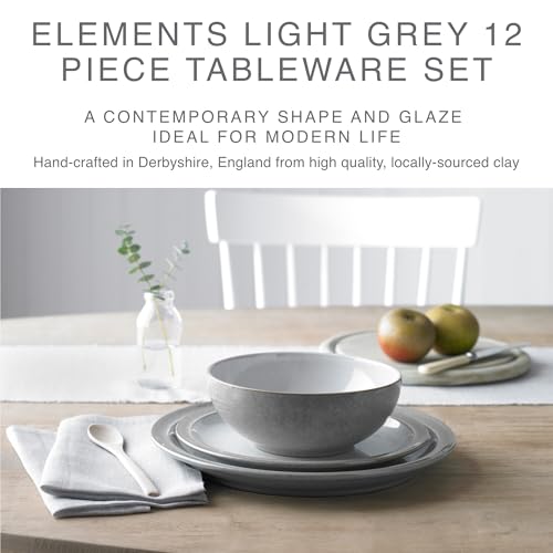 Denby - Elements Light Grey Dinner Set For 4 - 12 Piece Ceramic Stoneware Tableware Plate & Bowl Set - Dishwasher Microwave Safe Crockery - 4 x Dinner Plates, Medium Plates, Cereal Bowls - Image 3