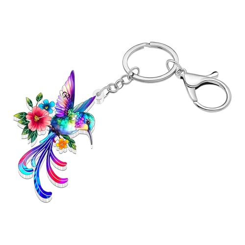 WEVENI Acrylic Floral Hummingbird Keychain Bird Charms Hummingbird Gifts for Women Girls Purse Backpack Accessories Car Keys (Violet)
