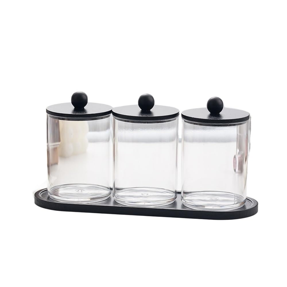 Lianxibag 3Pcs Set Clear Acrylic Cotton Swab Holder With Black Lid Makeup Pad Storage Jar Bathroom Organizer Balls Floss Toothpicks(3Pcs Set)