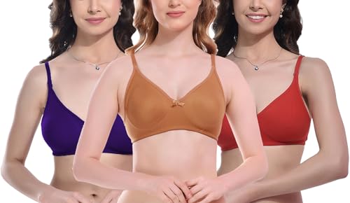 Image of FIMS - Fashion is my style Women Cotton Blend Non-Padded Bra Non-Wired Mould Seamless Cup Solid Bras Cup-B Pack of 1, Multicolor