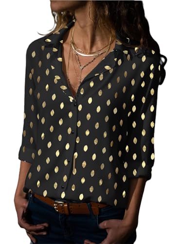Avanova Women Pattern Print Button Down Blouse Top Long Sleeve Work Business Shirt3