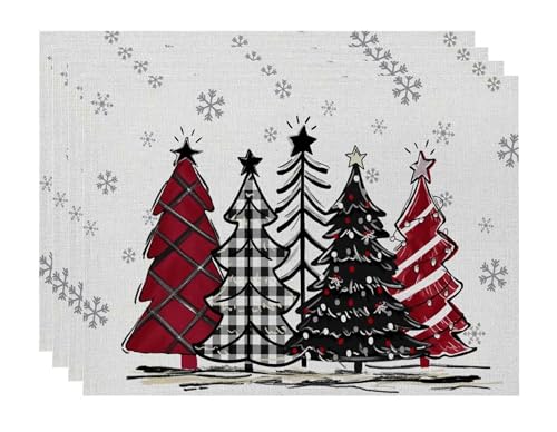 4er Set Platzset Weihnachten Tischset Weihnachten Leinen Platzdeckchen...