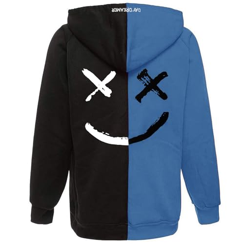 Image of XIAOYAO Men's Fashion Hoodies Techwear Color Block Long Sleeve Sweatshirts Unisex Lightweight Colourful Hoodie Pullover Blue Black
