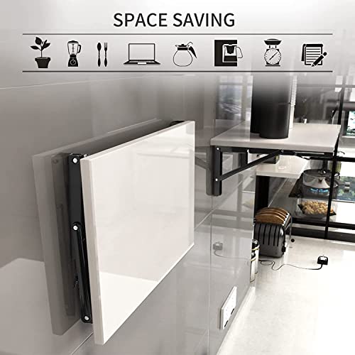 YUMORE Folding Shelf Brackets, 16 Inch Heavy Duty Collapsible Shelf Bracket, Black DIY L Bracket for Workbench Folding Table Hinge, Max Load: 330lb, Pack of 2