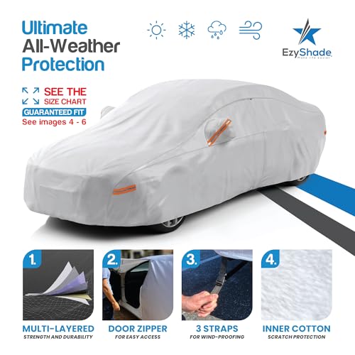 EzyShade 10-Layer Car Cover Waterproof All Weather. See Vehicle Size-Chart for Accurate Fit. Outdoor Full Exterior Covers for Automobiles Sedan Hatch SUV Rain Sun Protection. Size A0 (See SizeChart)