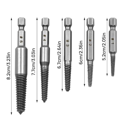 1/4 Hex Shank Easy Out Bolt Extractor beschädigte Schraubenentferner Set, 1#, 2#, 3#, 4#, 5# Größen, Doppelkopf Design, Hochgeschwindigkeitsstahl, Schraubenentferner Set