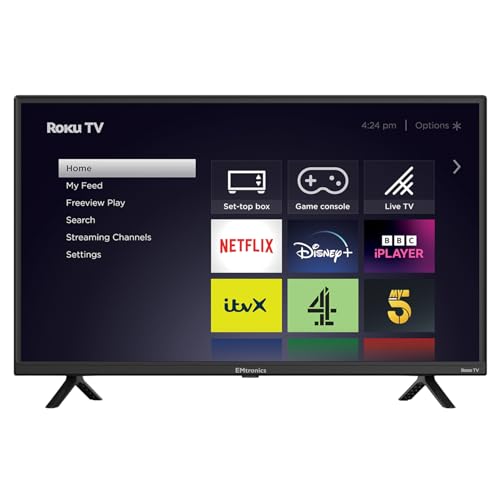 EMtronics EM32ROK Roku Smart TV 32" Inch HD Ready 720p with Netflix, Disney+, BBC, Freeview Play, Dolby Audio, Mobile Control and 3 x HDMI, USB - Black (2024 Model)