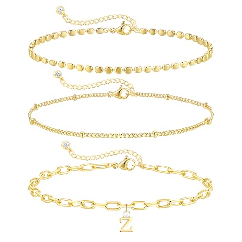 ZHESHY Gold Initial Bracelets for Women Dainty Letter Z Charm Bracelets Non Tarnish 14K Gold Plated Stackable Layered Paperclip Link Chain Bracelets Stack Set Personalized Gifts Womens Jewelry - image 1