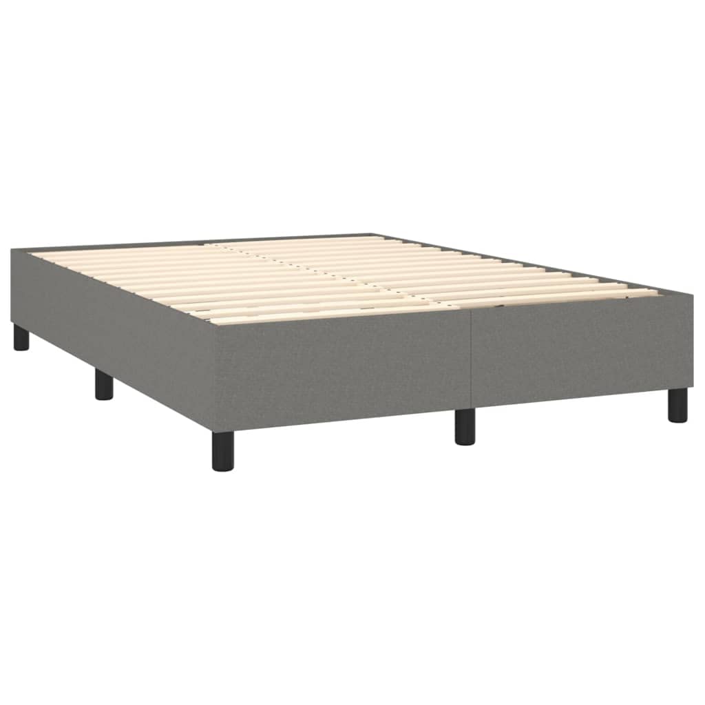 Sprężynowy z regulowanym zagłówkiem kontynentalne 140x190 cm szary | Łóżko kontynentalne z materacem kieszeniowym 140x190 cm ciemnoszara tkanina z zagłówkiem i ławką