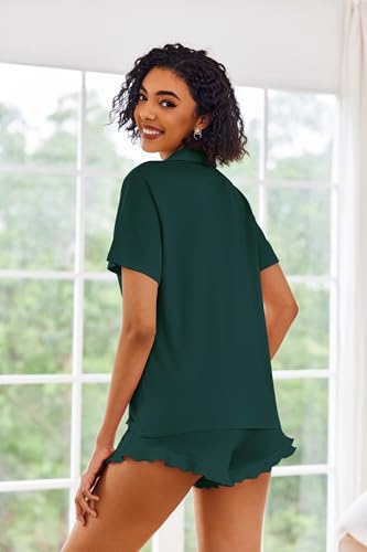 Image of Ekouaer Pajamas Set for Women Short Sleeve Sleepwear Button Down Pjs Lounge Sets Soft Nightwear