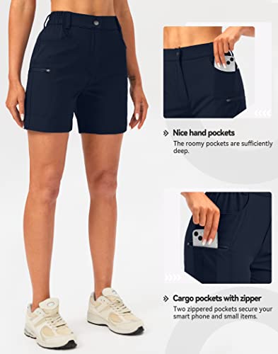 Santiny Women's Golf Hiking Shorts With Zipper Pockets 5 Inch Quick Dry Lightweight Cargo Shorts For Women Summer Casual Work (Navy_Xl) #TOP3