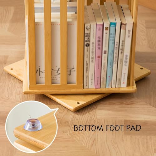 Image of 360 Rotating Bookshelf - Bamboo Storage Display Rack | Open Design Shelving for Living Room, Study Room, Office | Standing Shelves Size - 72'' x 18'' x 18'' Inch