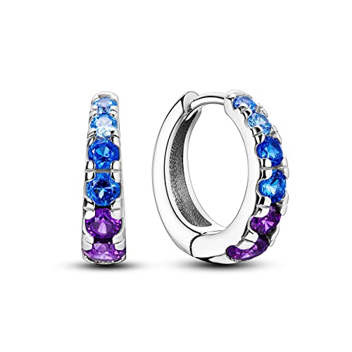 Hapour Sterling Silver Hoop Earrings for Women Teen, Small Huggie Hypoallergenic Earrings for Ladies, Sapphire Huggies Sterling Silver Multi Gemstone Earrings for Sensitive Ears