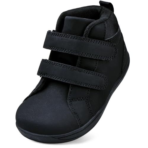 WateLves Toddler Little Kids Wide Barefoot Shoes Boys Girls Winter High Top Minimalist Sneakers Ankle Boots Leather Uniform Dress Shoes Naturally Splay (560-Black, 24)