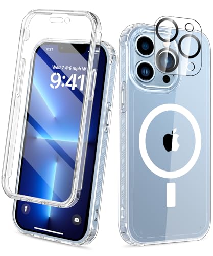 BANLEA Compatible with iPhone 13 Pro Max Case Clear, Built-in Screen Protector, with Camera Lens Protector, [Compatible with MagSafe] Full Body Phone Case, Protective Cover for 13 ProMax 6.7" (Clear)