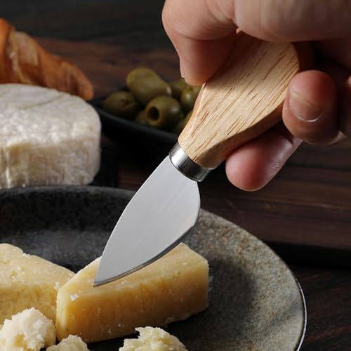Linwnil Mini Cheese Knife Set with wood Handle - Stainless Steel Charcuterie Knife Set with 4 Fruit Forks & 4 Small Spoons - Compact Cheese Cutter Set for Charcuterie Boards