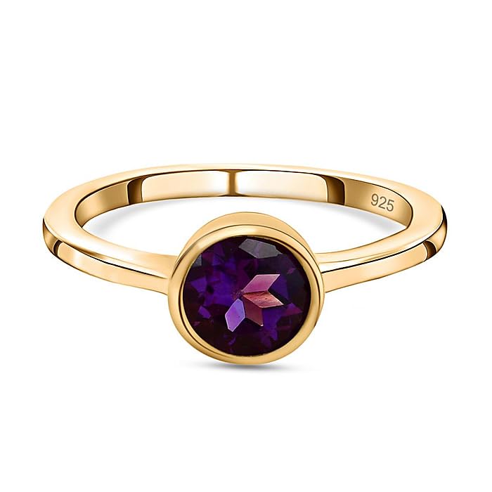 Image of 925 Sterling Silver 18K Gold Plated Birthstone 2 Ct Solitaire Natural Gemstone Ring for Women | Fine Jewelry Gift for Wife, Girlfriend, Sister, Birthday, Anniversary, Rakhi, Rakshabandhan, Valentine's