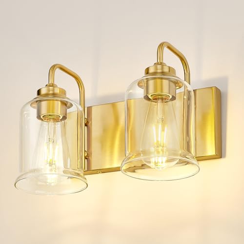Image of zeyu Bathroom Vanity Light Fixtures, 2-Light Wall Sconce for Bathroom Above Mirror, Gold Vanity Light with Clear Glass Shade, ZSL72B-2W BG