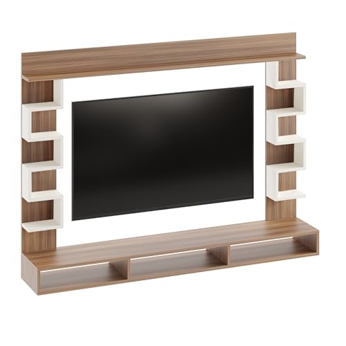 Image of FURNEASER Cabiar Wall Mount TV Unit for Living Room Wooden Entertainment Center with Storage Shelves Modern TV Panel Stand Showcase for Up to 55 Inch Media Console Cabinet (LH1)