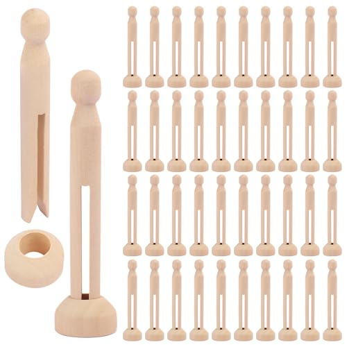 100 PCS Wood Doll Pins, Unfinished Doll Clothespins, Wood Clothespins and Stands, Wooden Round Peg for Painting, DIY Projects, by GNIEMCKIN
